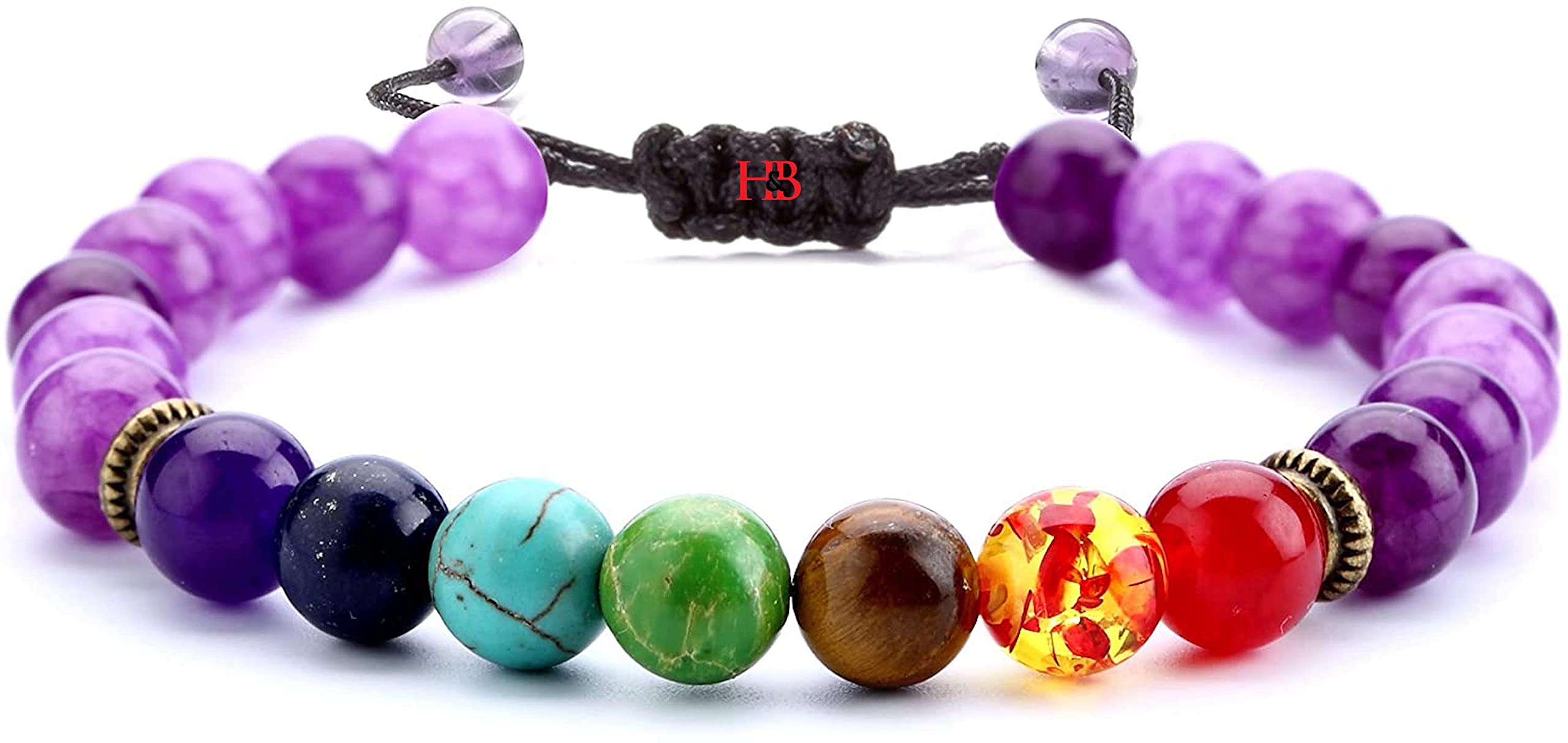 Hot And Bold Reiki Feng Shui 7 Chakra Crystal Natural Gem Stone Beads Hand Bracelet. Unique Birthday Gift for Men, Women, Boys & Girls.