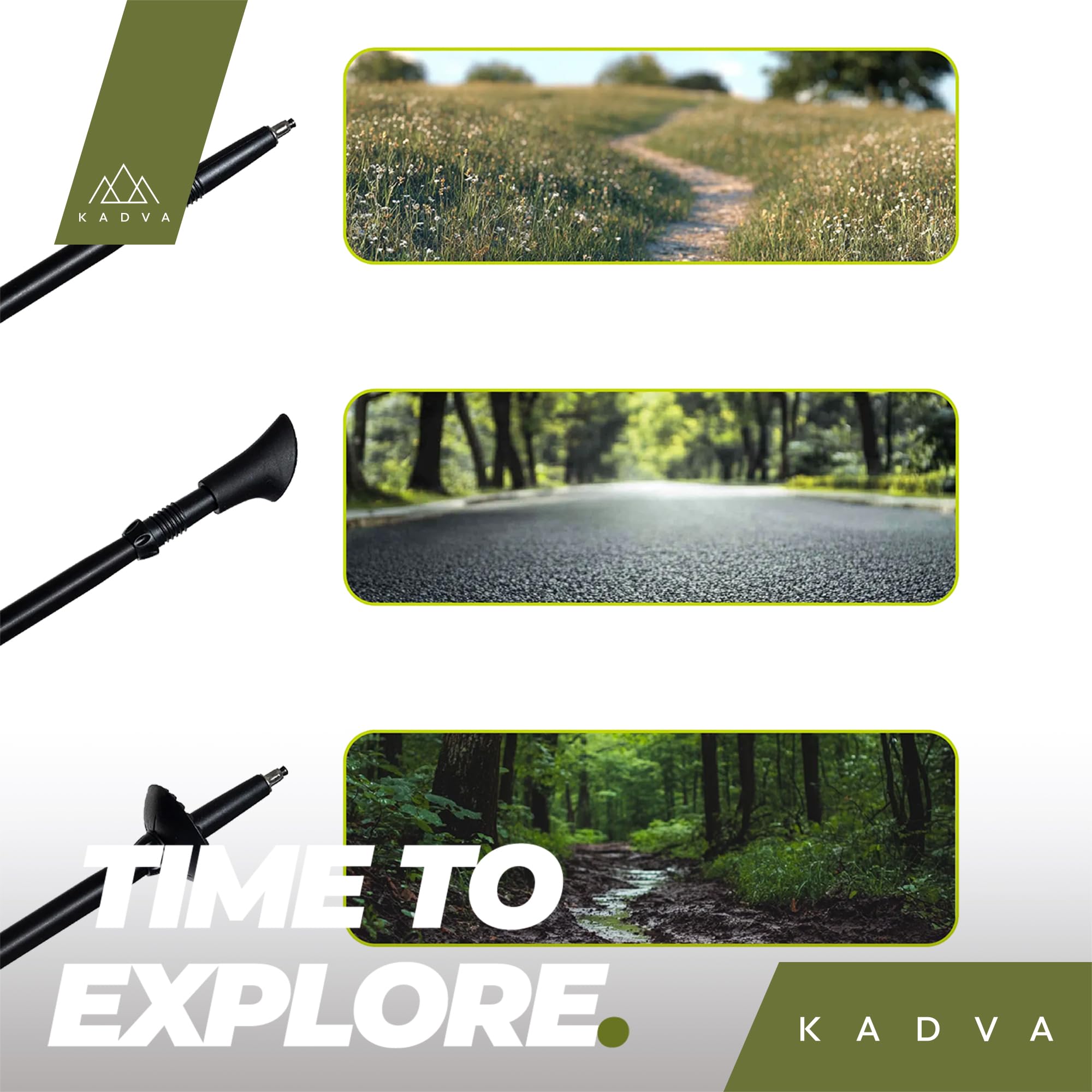KADVA Bastoncini da Nordic Walking ARUKU in Nero, misura regolabile 83-135 cm Sistema Twist Lock che garantisce stabilità e sicurezza Riduzione delle vibrazioni Punta in acciaio