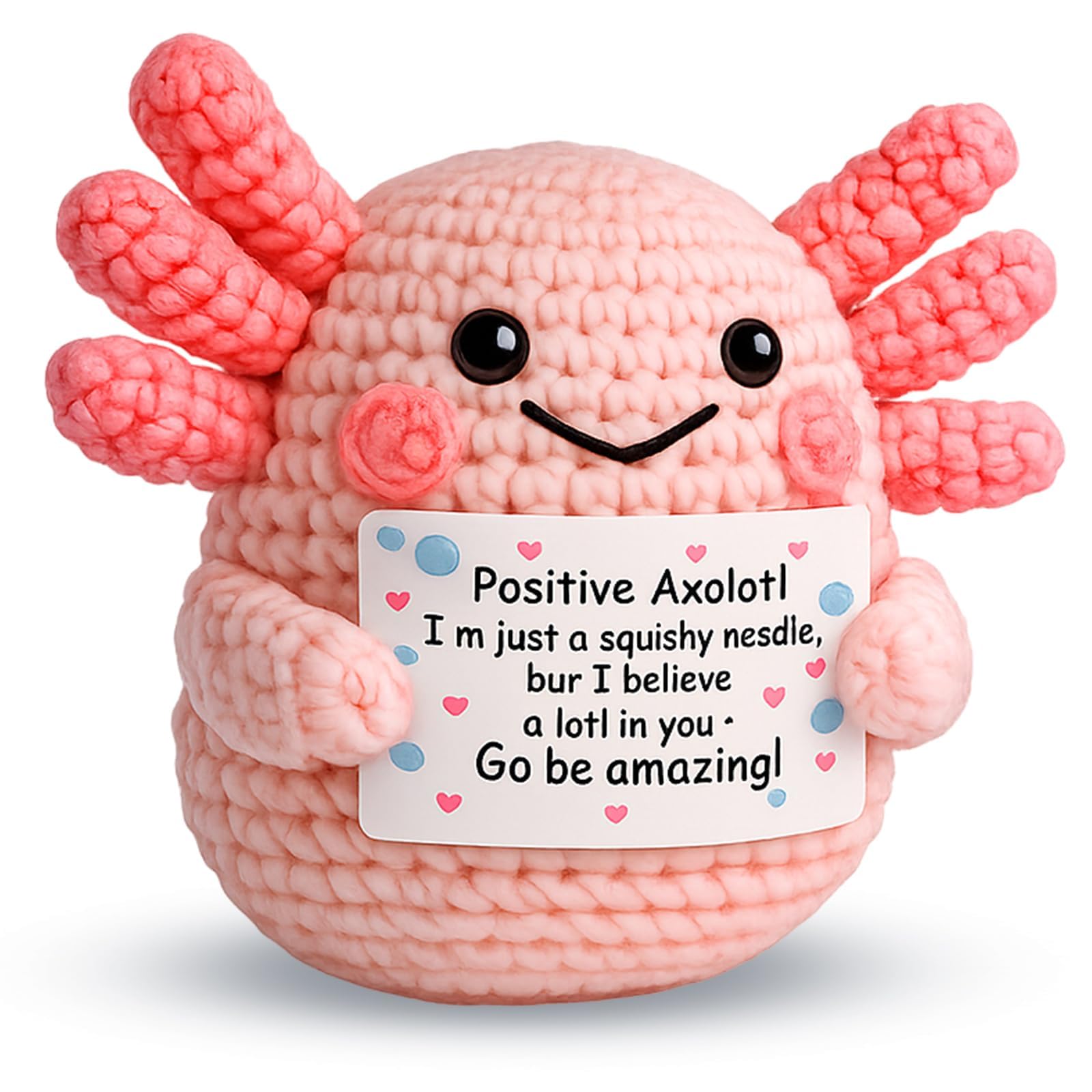Positive Crochet Animals, Axolotl Teddy, Emotional Support Crochet Axolotl Plush for Emotional Comfort, Handmade Crochet Positive Animals, Axolotl Gifts Perfect Companion for Work Breaks/Travel