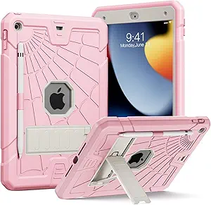 SIBEITU Case Compatible with iPad 9th Generation for Kids, with Pencil Holder Stand, Heavy Duty Rugged Case for iPad 10.2 inch