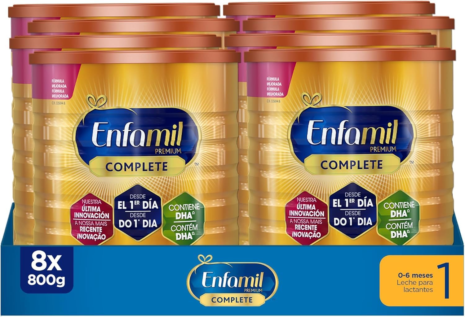 Enfamil Pack x8 Complete 1 Leche infantil para lactantes de 0 a 6 meses de edad, fórmula para bebés recién nacidos, Pack de 8 x 800 gr