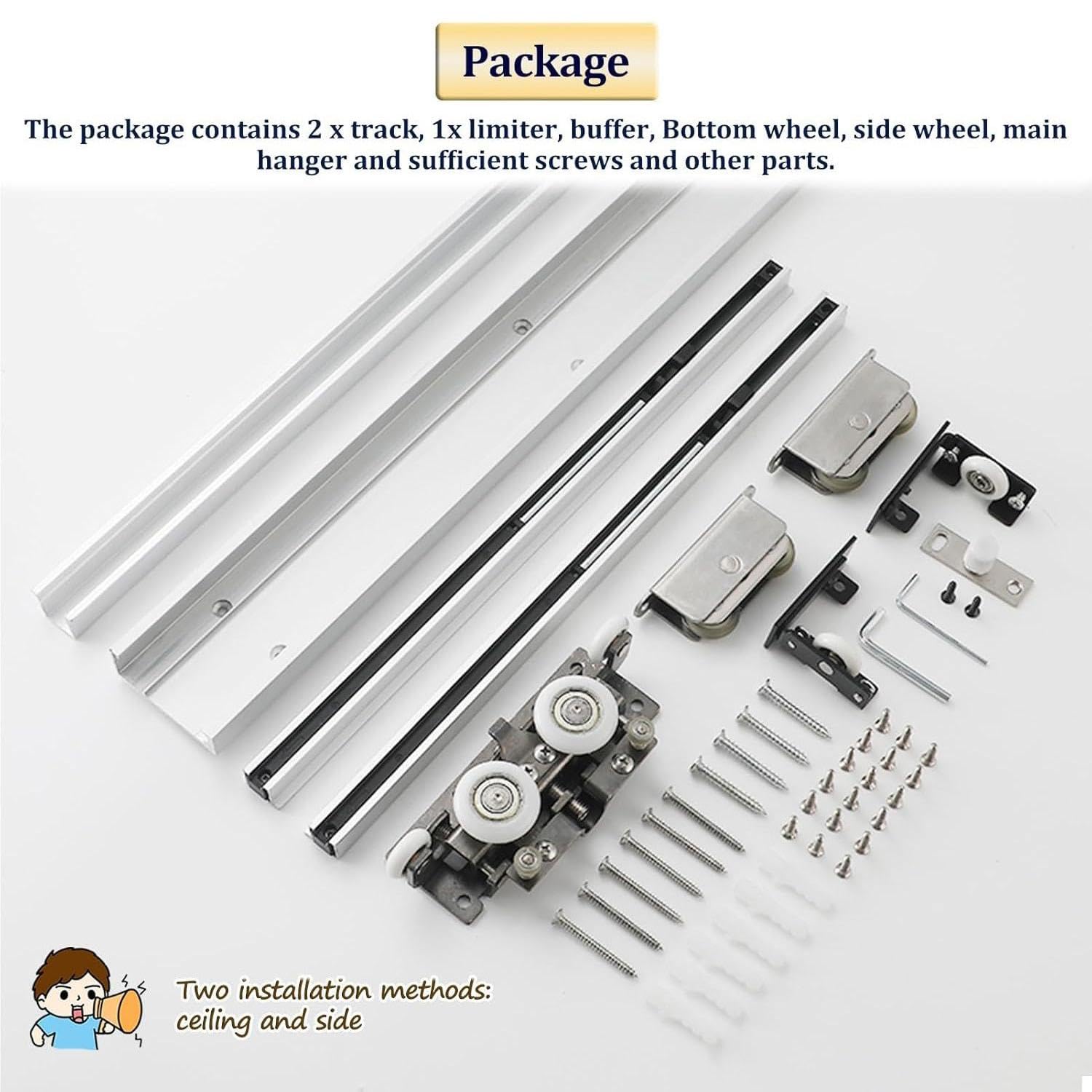 Kit de puerta deslizante - hardware de puerta deslizante oculta, con cierre suave, kit de puerta fantasma deslizante sin pista invisible, adecuado para puertas de madera individuales,1.2m/3.9ft