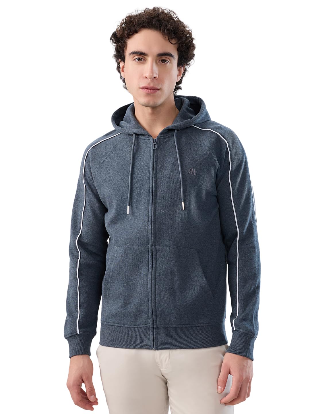 raymond Men Regular Fit Solid Pattern Cotton Polyester Blend Full Sleeve Hoodie Casual Sweat Shirt Grey-picture-11