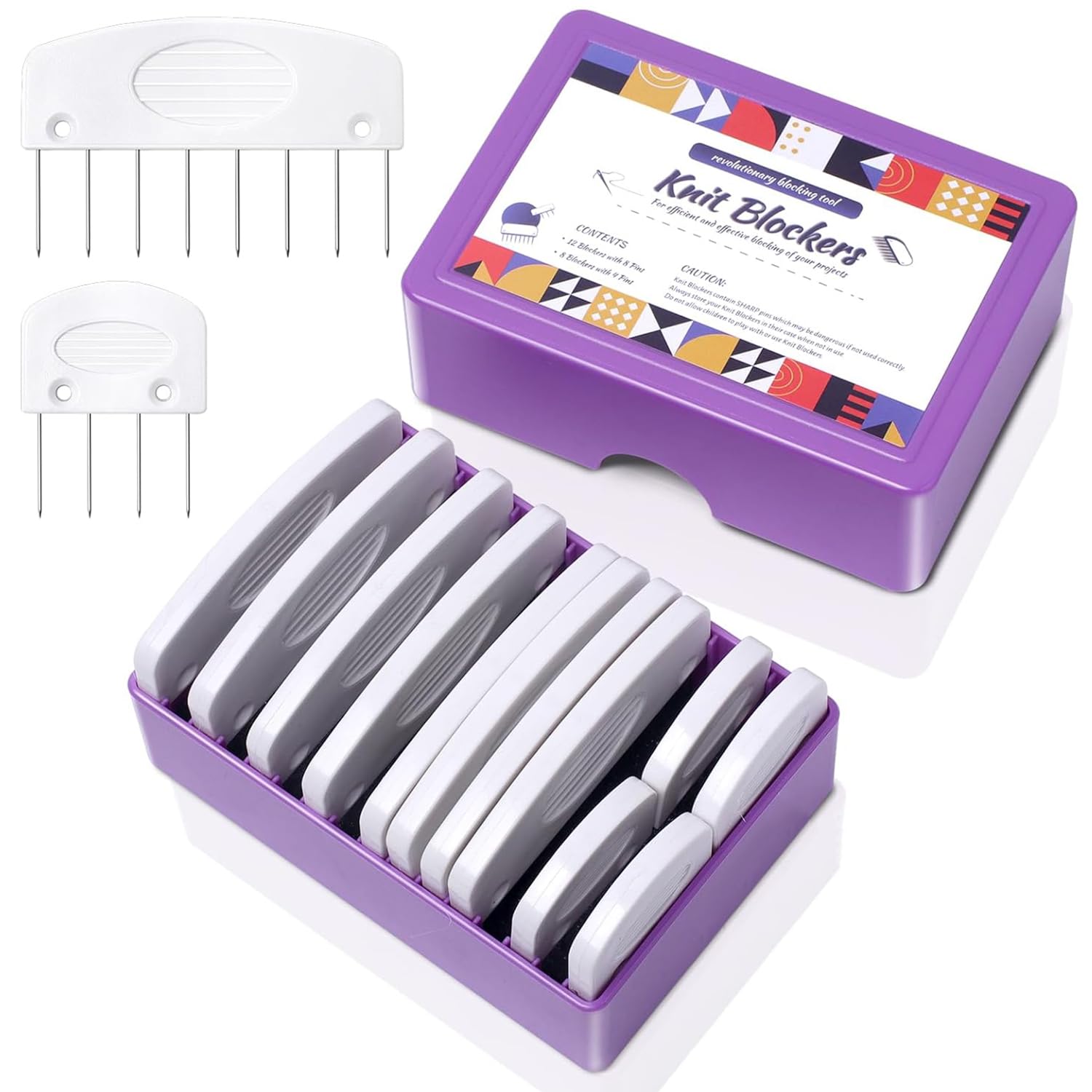 Jamit White Blocking Pins For Knitting, 20Pcs Knit Blockers Pins Kit, Knit Blocking Combs For Crochet Knitting Blocking Board Mats, Crochet Blocking Pins For Crochet Projects Sewing Lace Needlework Projects Tool