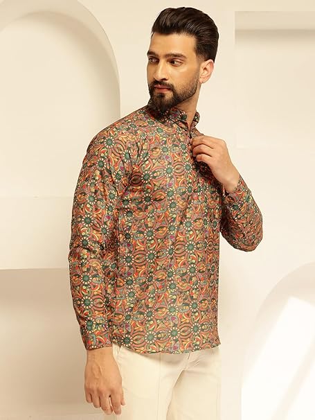 SOJANYA (Since 1958 Men's Cotton Linen Only Short Kurta with Geometric Print - Image 8