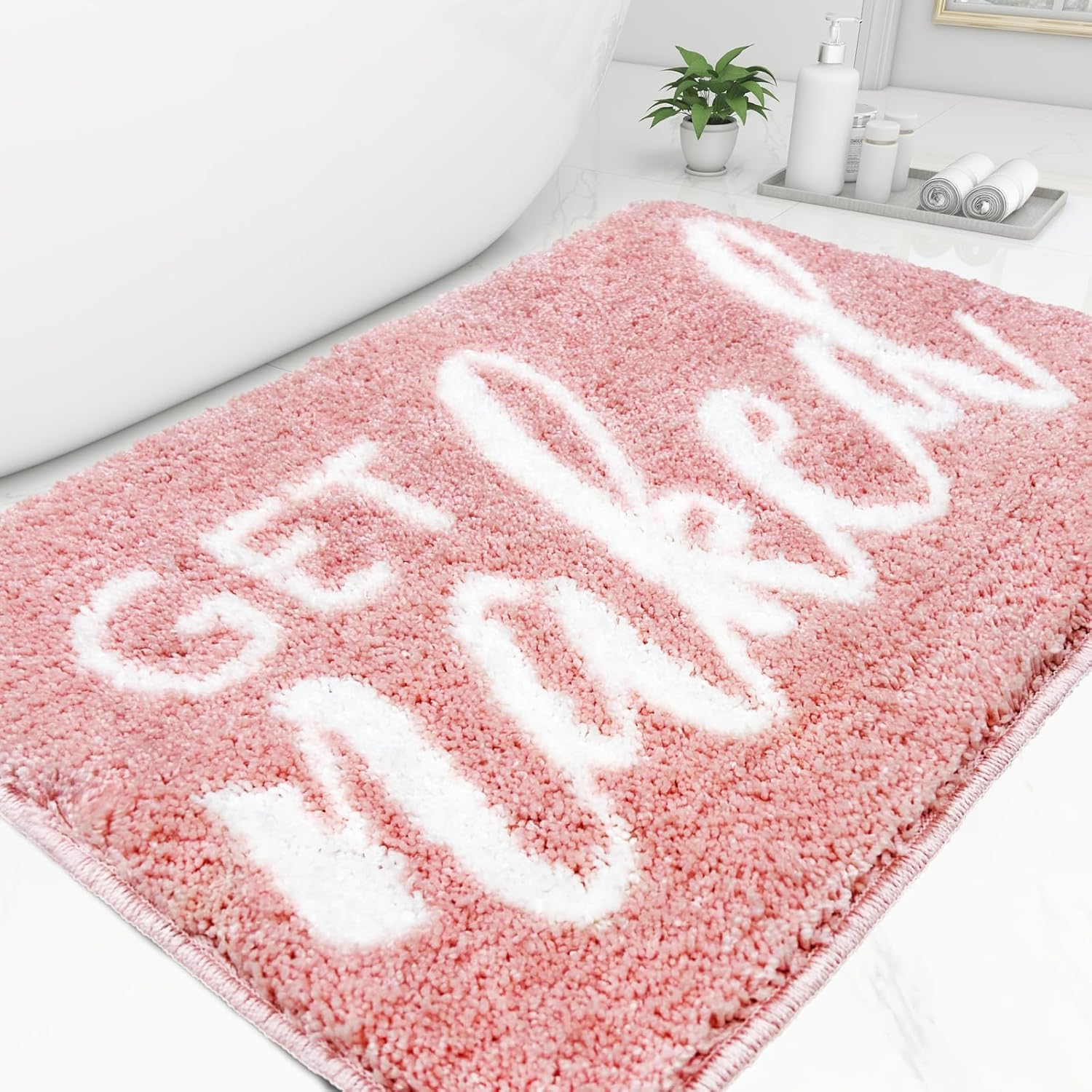 Small Bath Mat Pink Bathroom Rugs - Trendy Absorbent Cute Rugs Pink Bathroom Decor Non Slip Bath Mat