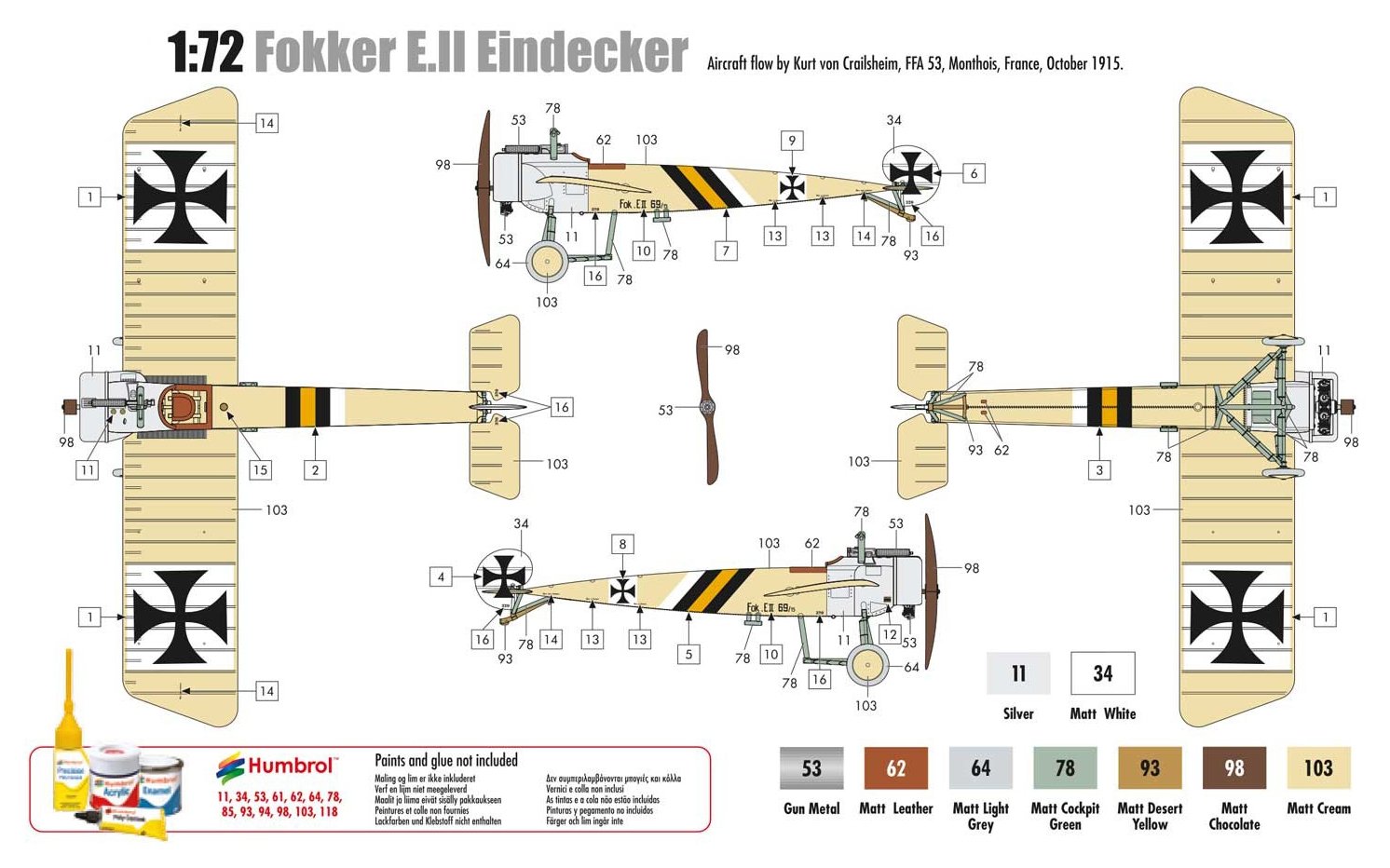 Airfix, Standard Model Set, A01086 Fokker E.II Eindecker Model Building Kit, Plastic Aircraft Kits for Adults & Children 8+ - Image 3