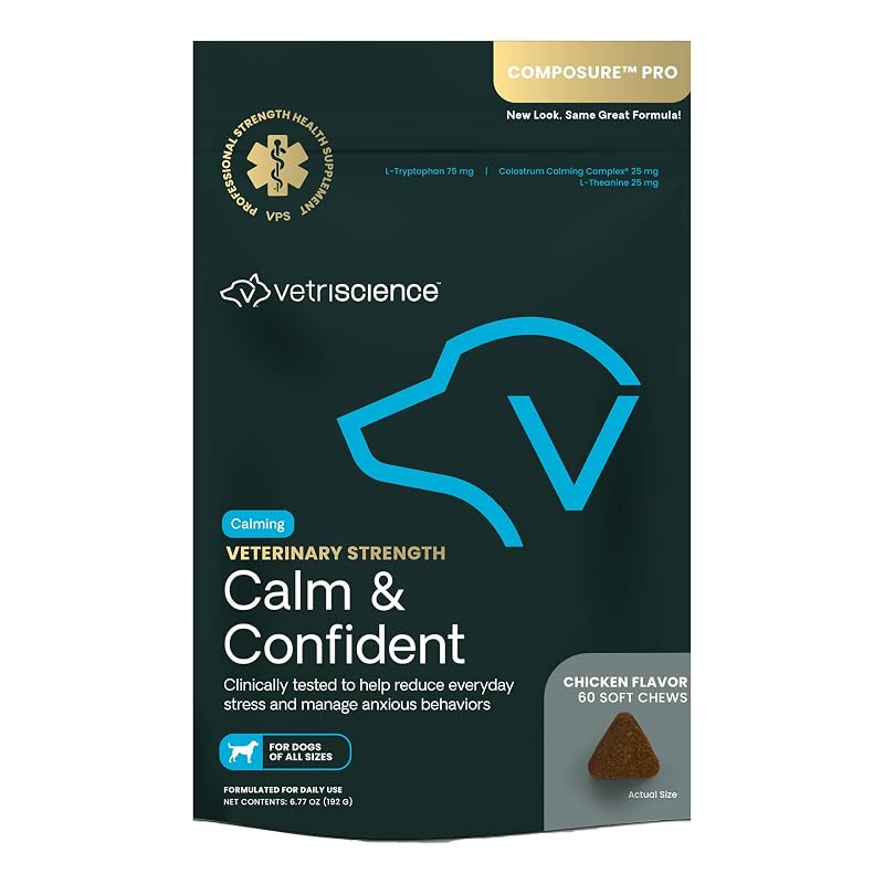 Suplemento em Mastigáveis para Cães VETRISCIENCE Calm & Confident Pro, Sabor Frango, 60 unidades