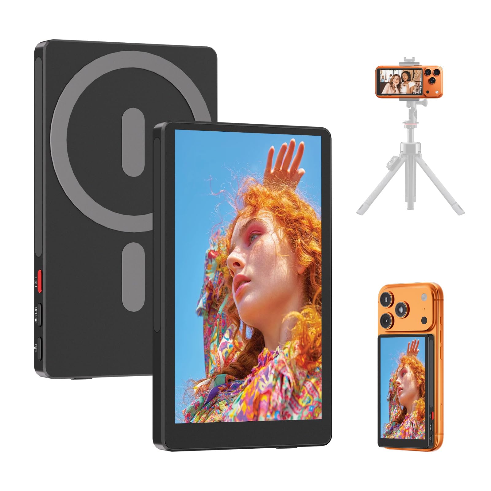4" Back Camera Monitor iPhone 17, Magnetic Vlog Selfie Monitor Screen for iPhone 17,1080P Wireless Mirroring Back Camera Selfie Monitor for Vlog YouTube TikTok,Snaplylens for iPhone,Android, Black