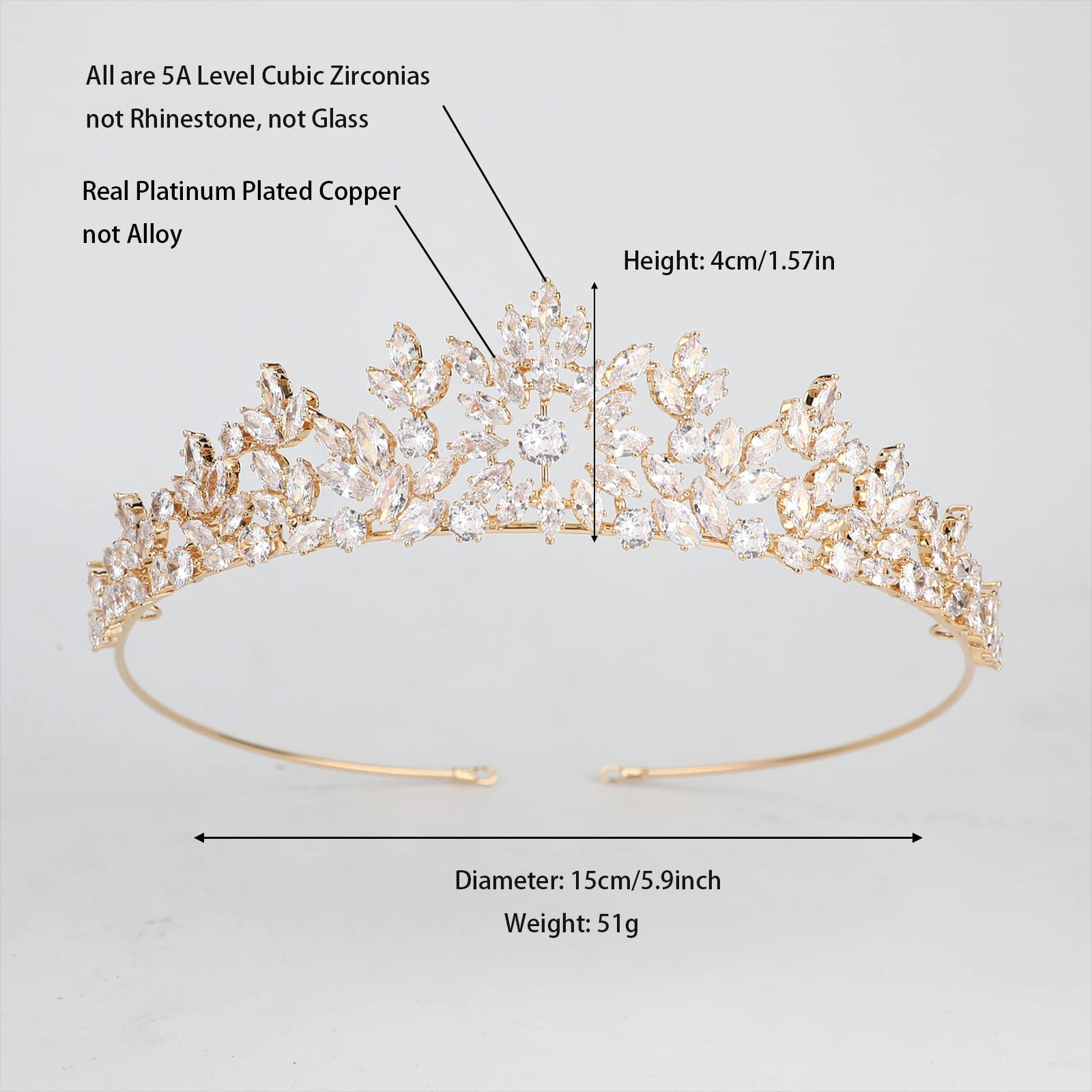QXMYOO Kleine Hochzeits-Tiaras und Krone für Frauen, 5A Zirkonia, kleine Braut, Kopfschmuck, süß, 16 Quinceanera-Kronen, Brautschmuck, Haarschmuck, Coronas Para 15 Anos Quinceaneras 2023 (Gold)
