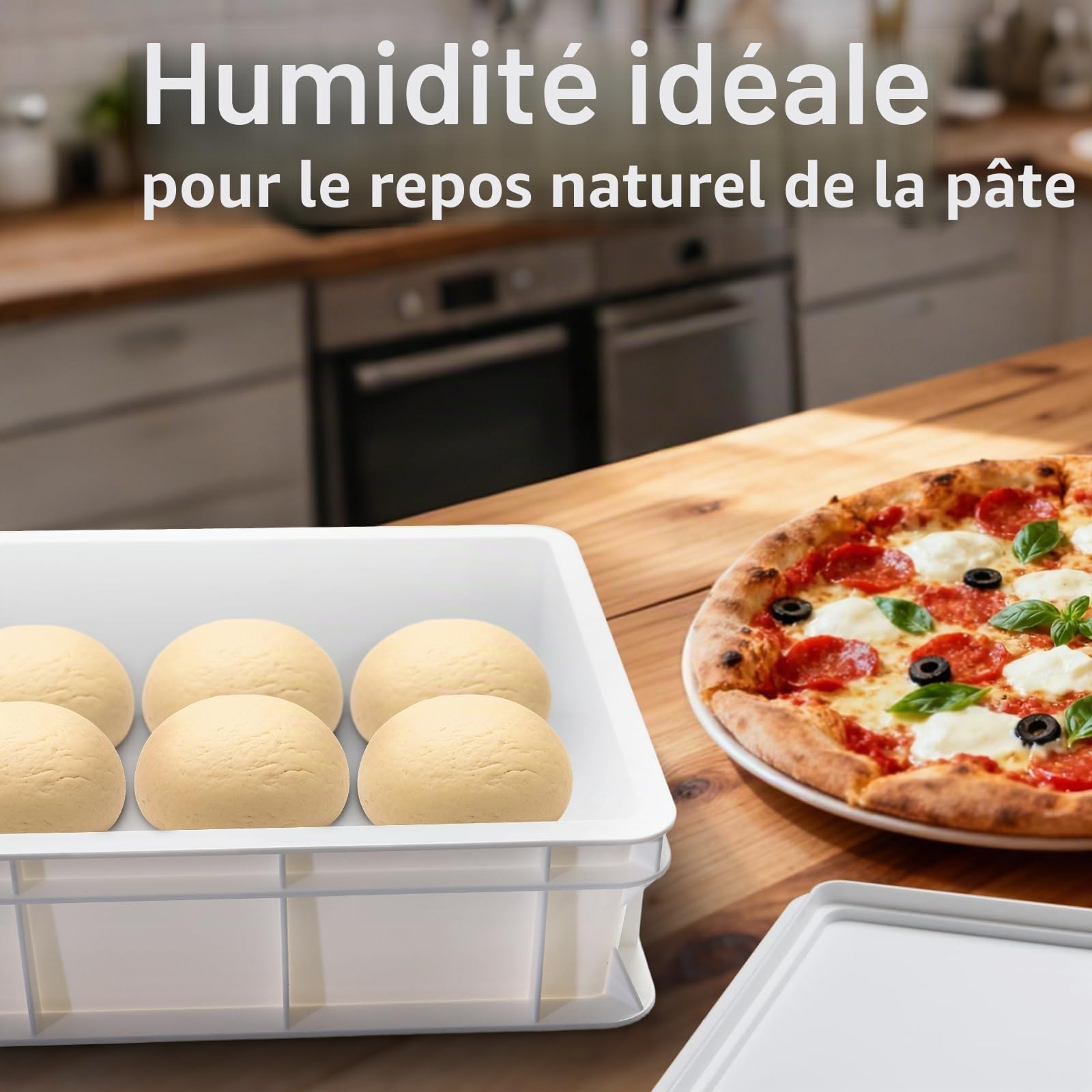 Bac à Pâton Pizza et Pain - Boîte Fermentation Pizza en plastique - Boîtes à Pétrissage avec Couvercle - Conteneur pour Levée empilable pour pizza,pain et pâte(30x40x12cm)