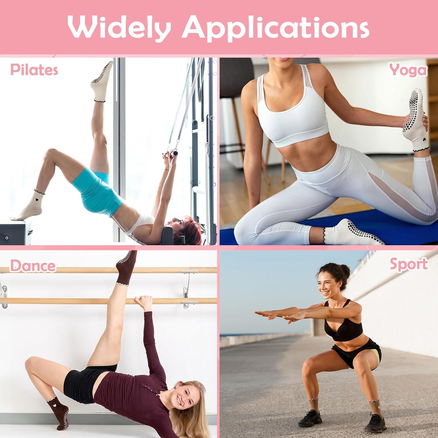 3 Pairs Cute Pilates Socks with Grips for Women Cotton Ruffle Non Slip Yoga Grippy Socks for Pilates Yoga Barre - Image 7