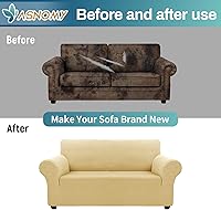 Vista 128 de Asnomy Couch Covers for 3 Cushion Couch Stretch Sofa Covers Slipcovers, Pet Protector Furniture Covers for Dogs Cats Spandex Jacquard Fabric Small