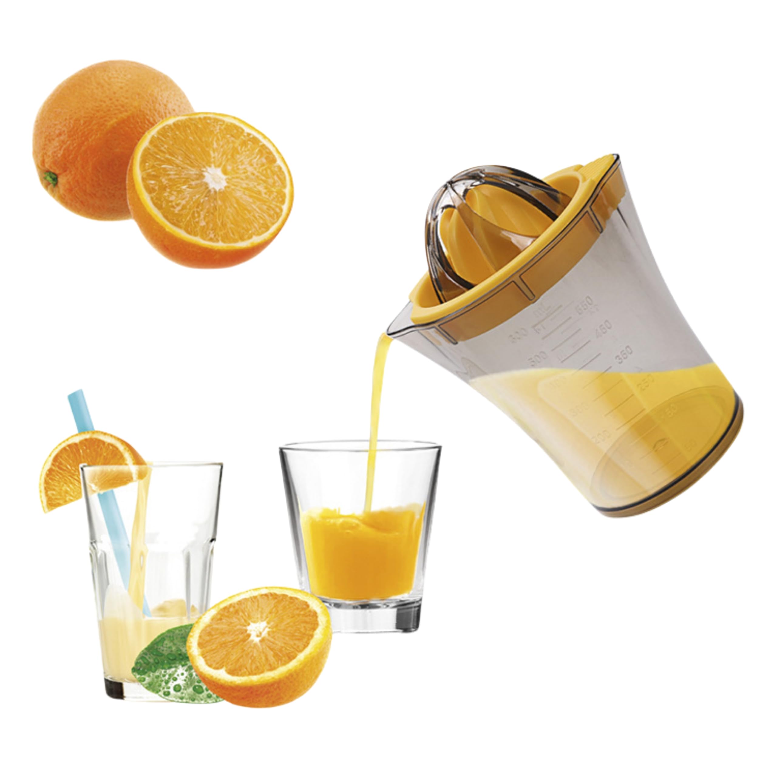 Multifunctional Manual Juicer, 20 oz Capacity Orange Juicing Tool, Fruit and Vegetable Manual Juicing, Built-in Measuring Cup with Filter