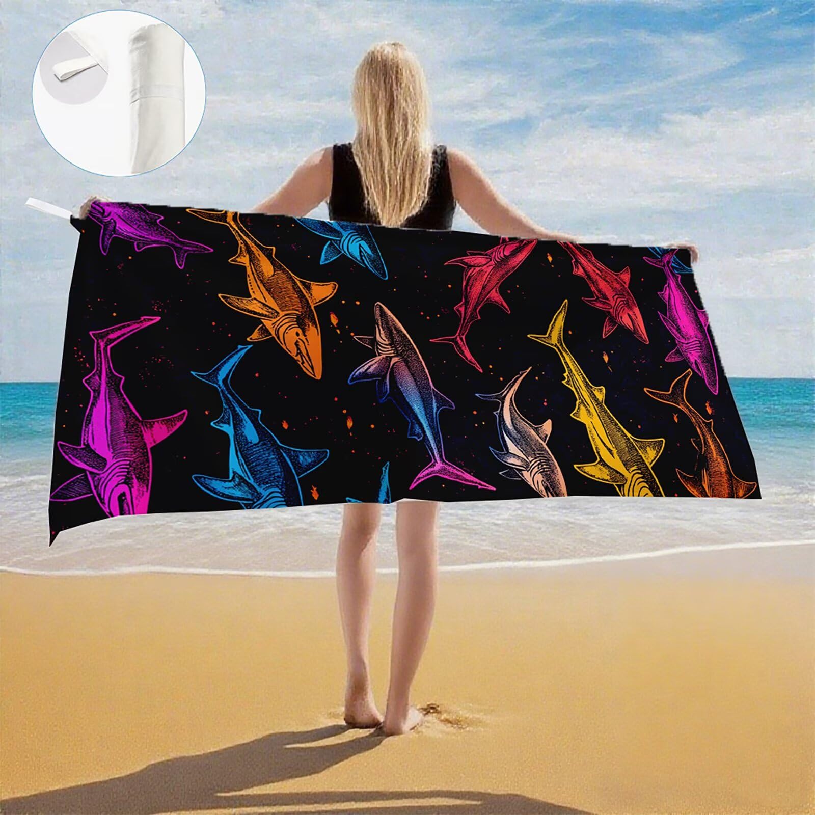 Telo Mare Microfibra, Telo Mare Grande 200x100 cm Set da 2, Antisabbia Asciugatura Rapida Assorbente Salvietta da Spiaggia Asciugamano per Palestra Piscina Viaggi Picnic, Regali Donna Pescare Q-628