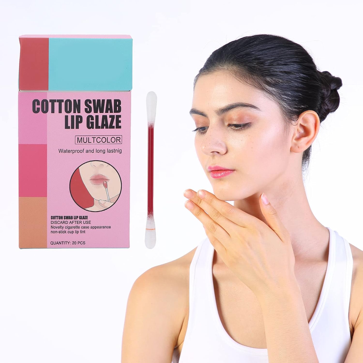 Lip Gloss 20 Pack Cotton Swabs Lipstick Disposable Anti-Dry Lip Glaze Lip Balm Lip Oil Cotton Swabs for Makeup(red) : Beauty & Personal Care