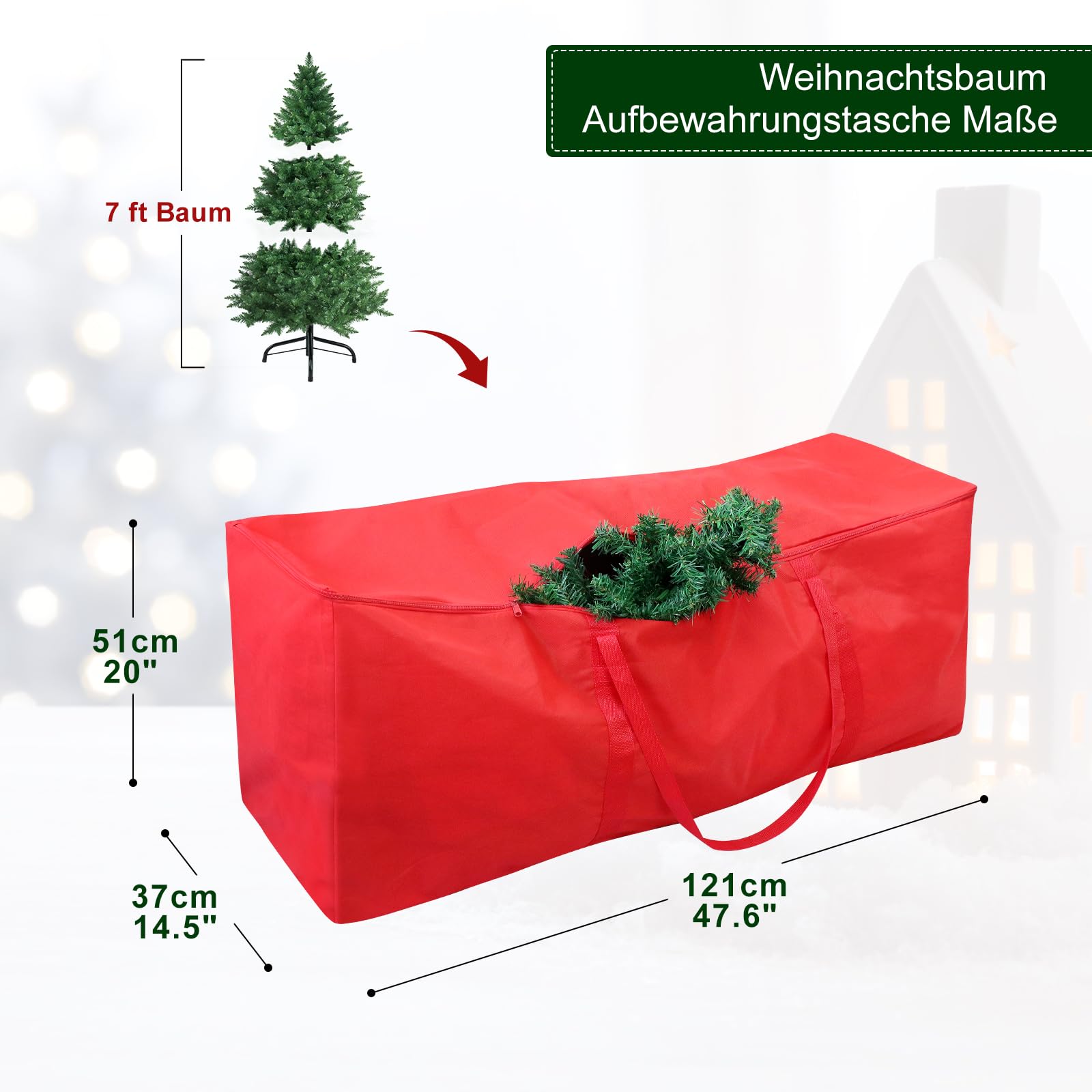 Kerstboom Opbergbox - Waterdichte kersttas met versterkte handvatten en dubbele ritssluiting,Stofdichte beschermende boomopslag Past tot 4 ft vakantie kunstbomen Pewell