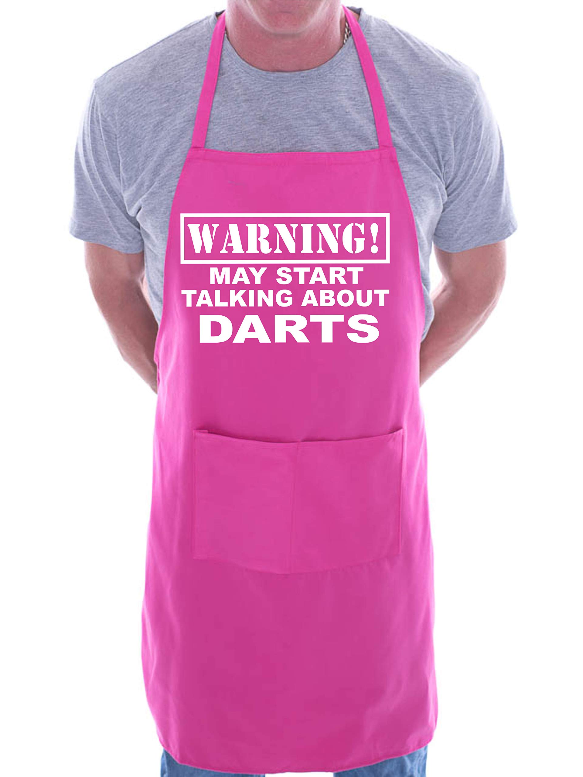 Print4u Men's Pink Warning May Talk About Darts Funny Bbq Novelty Cooking Apron
