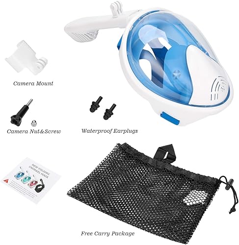 Miniatura 6 de Oumers Máscara de esnórquel de cara completa para niños, juego de máscara de esnórquel con vista panorámica de 180 grados con sistema de respiración