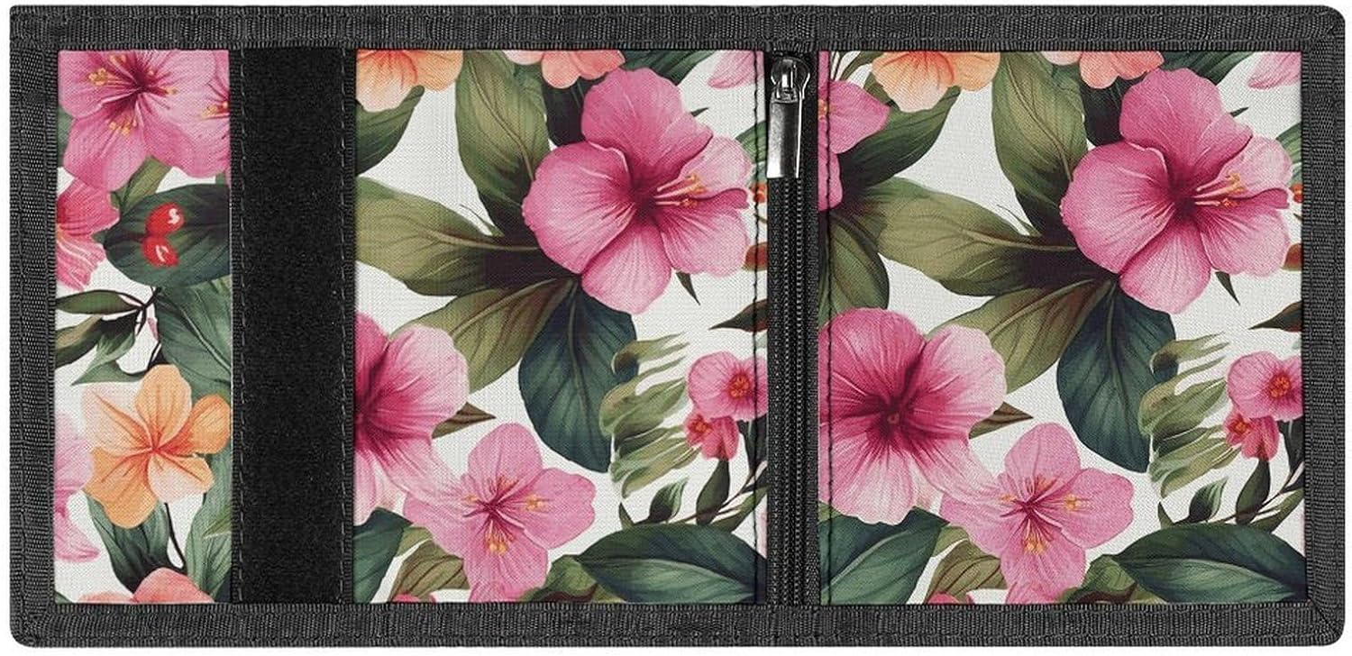Hawaiian Flower Print Trifold Wallets Slim Wallet Novelty Pocket Purse Multiple Card Slots Outdoor Travel Wallet Stylish Durable Wallets For Men Women