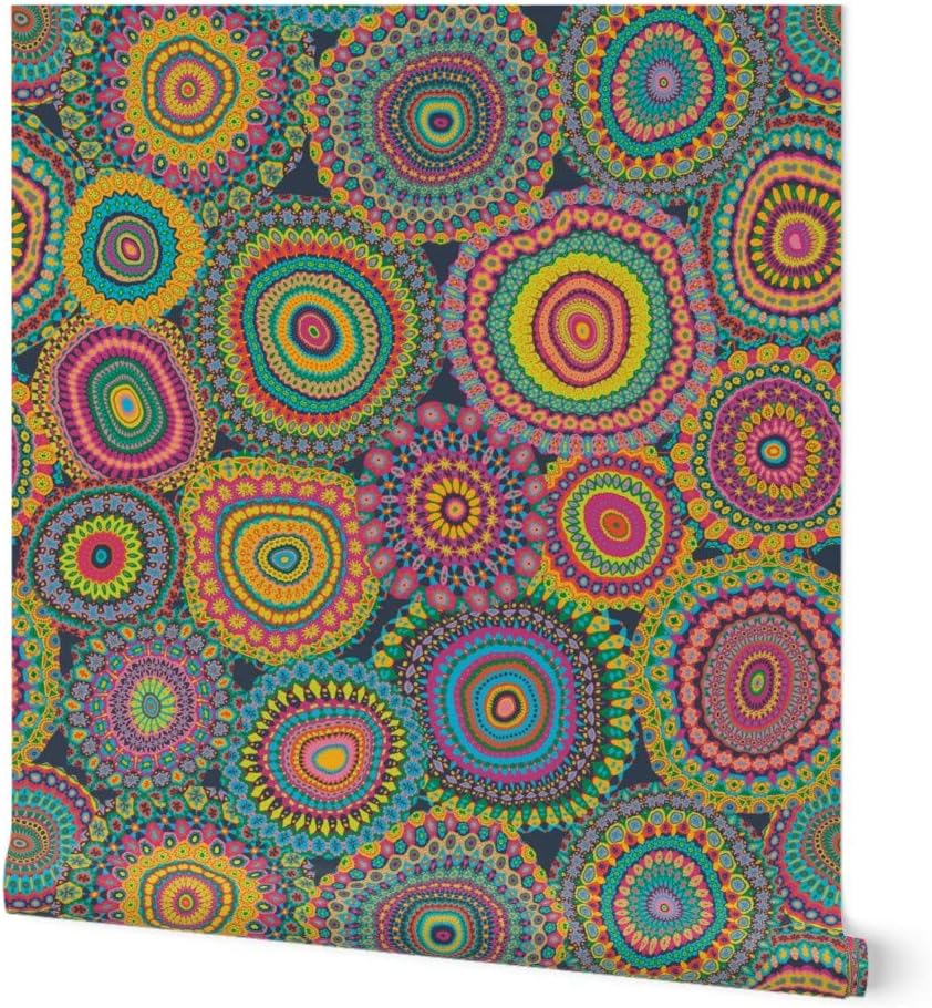 Peel & Stick Wallpaper 3ft x 2ft - Grannys Patchwork Quilt Mandala Colorful Circle Retro Hippie Custom Removable Wallpaper by Spoonflower