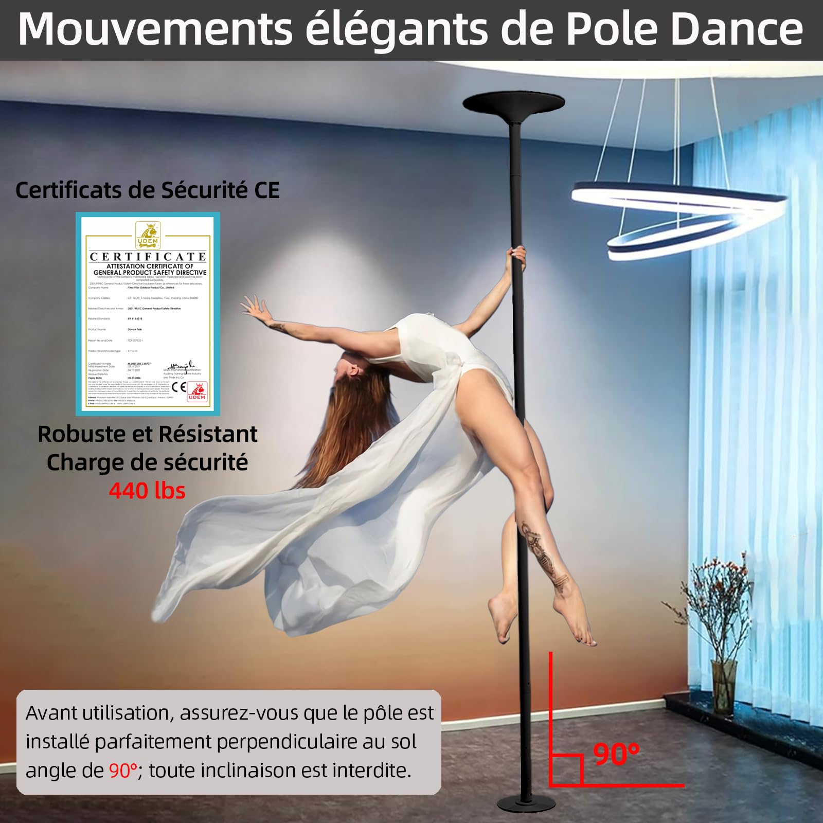 PRIOR FITNESS Barre de Pole Dance 45 mm certifiée CE pour la Maison
