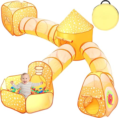 AROIC Tienda de campaña de juego para niños con gran hoyo de bolas, túnel de gateo, cubo, tiendas de campaña de princesa para niños pequeños,