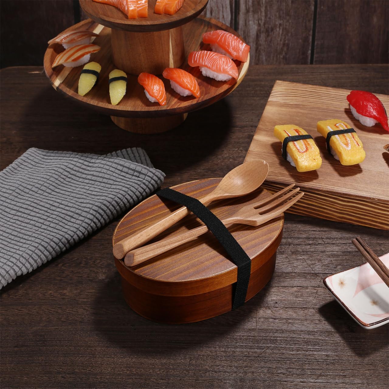 ABOOFAN 2pcs Japanese Bento Box Wood Splitter Lunch Box Japanese Food e Food Container Portable Lunch Containers Wood Sushi Bento e Style