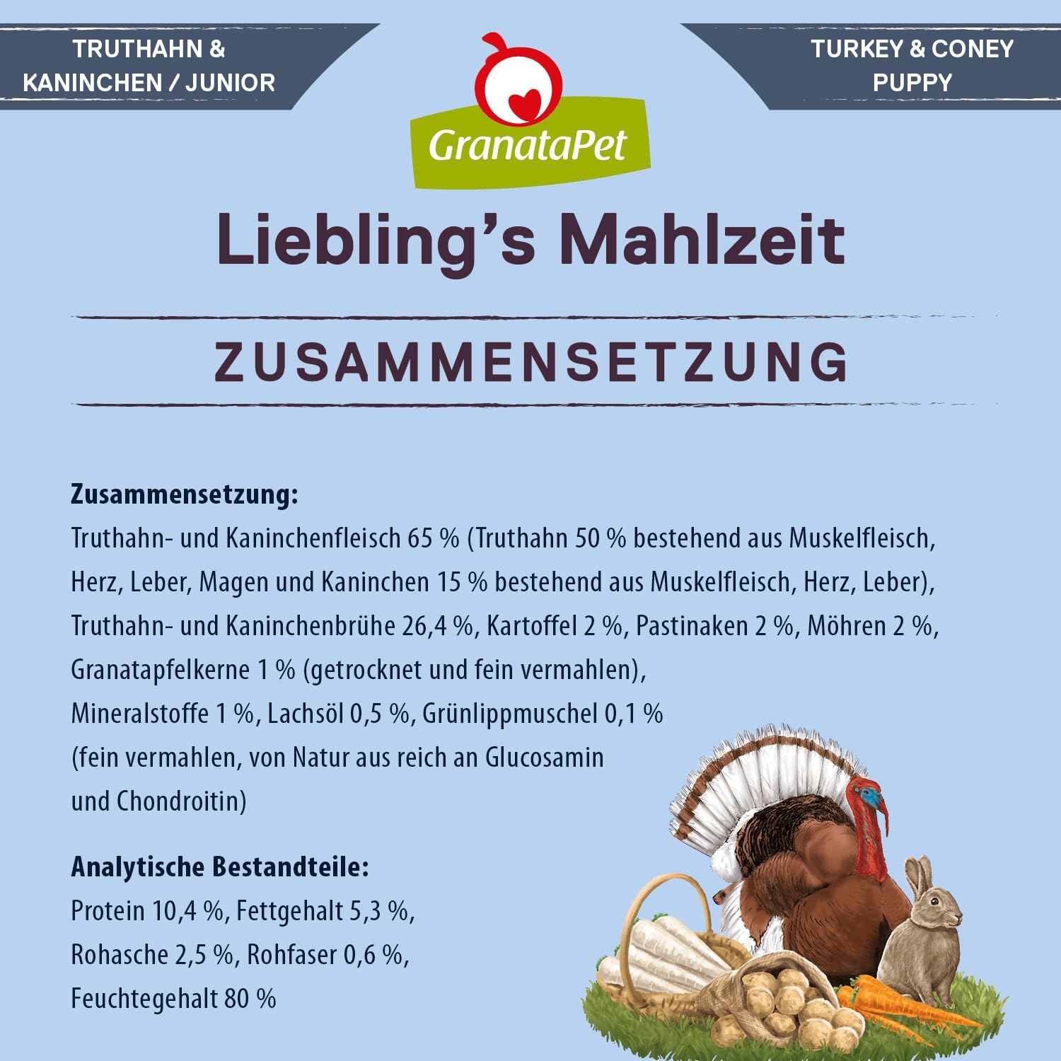GranataPet Liebling’s Mahlzeit indyk i Królik w puszkach Karma dla Psa 400 g