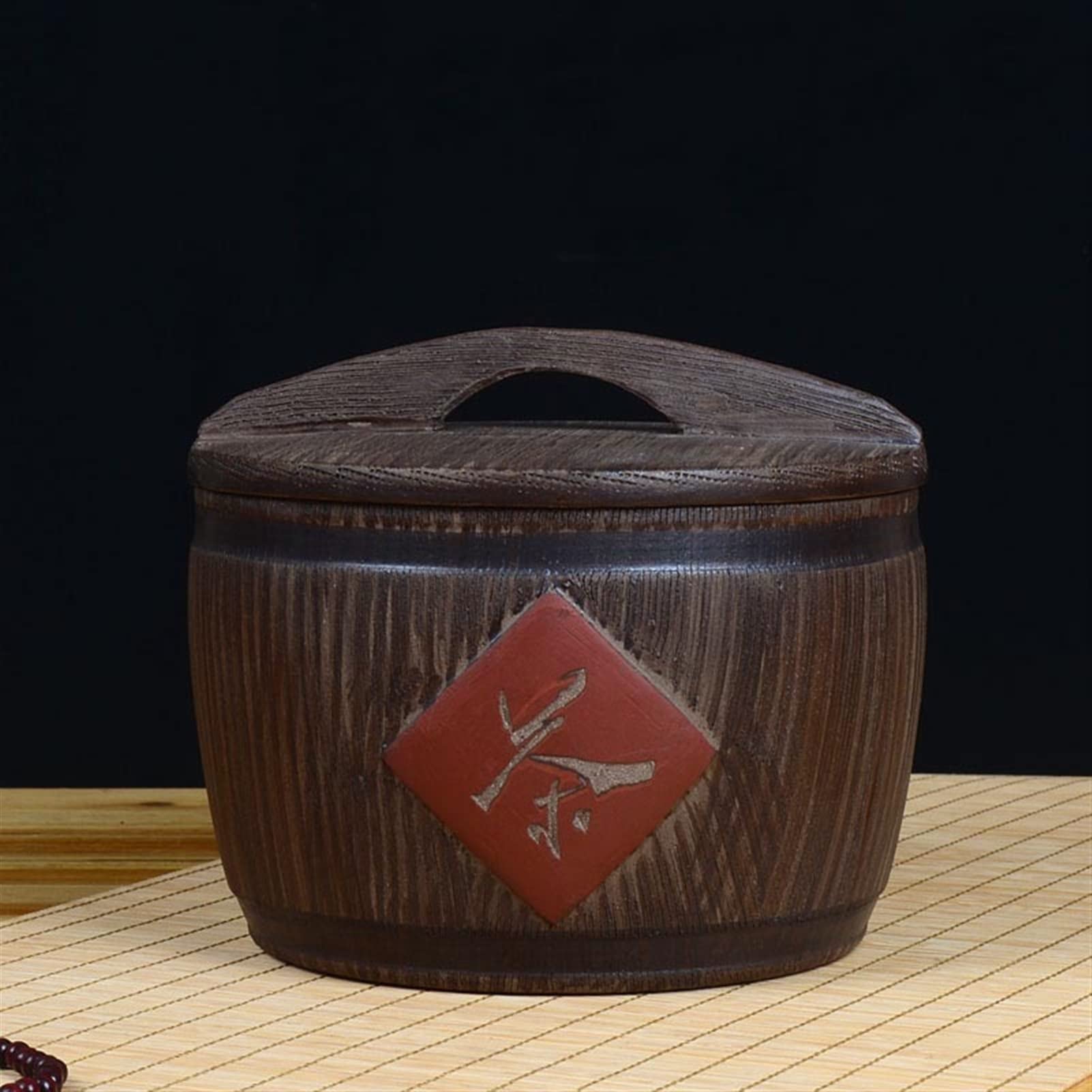 Pot à thé argile violette boîte en tonneau bois pour service à thé et récipient alimentaire vintage
