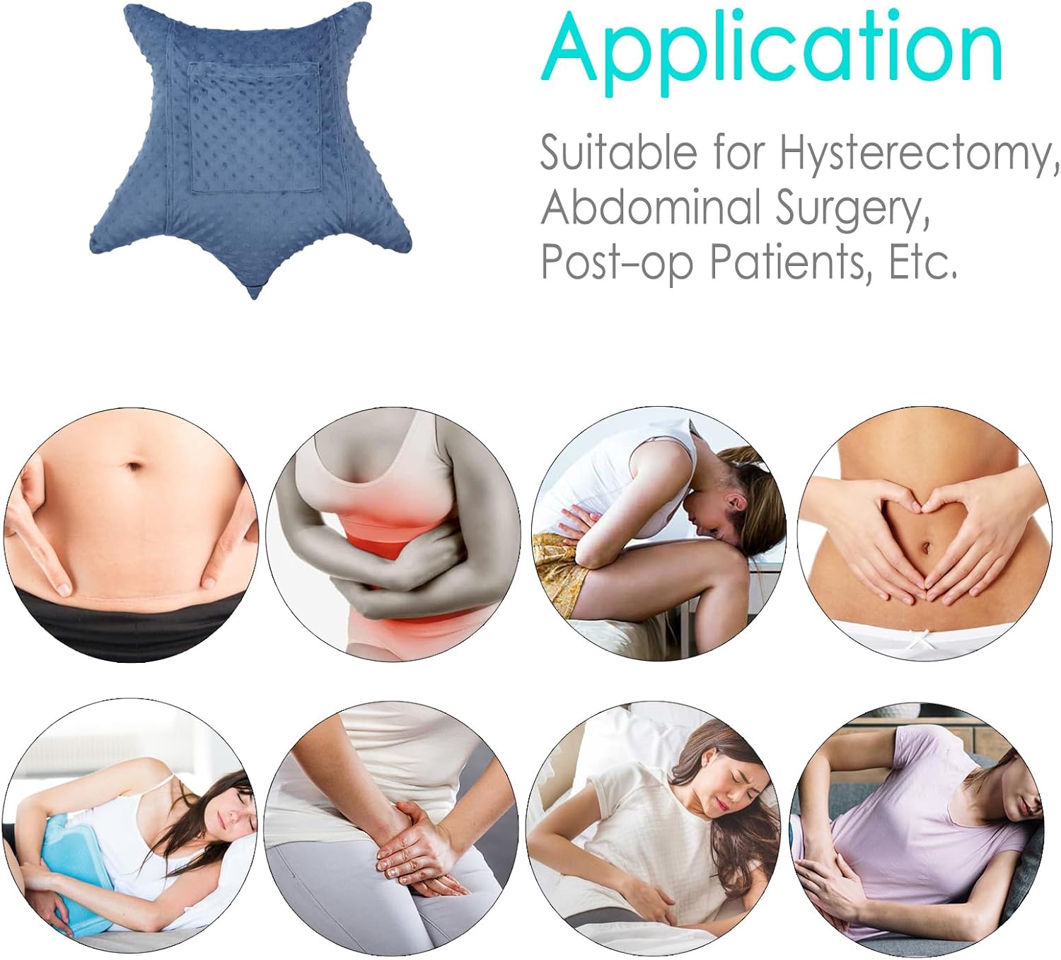Heart Surgery Pillow Shock Absorbing for Open Heart Surgery After Bypass Coughing with 2 Pockets - Recovery Gifts with Hands Placement Pouch, Minky Dot Denim Blue