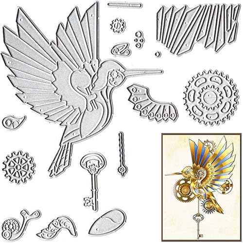 Robot Gear Birds troquelados para hacer tarjetas, juegos de troqueles mecánicos de corte de pájaros, equipo floral, plantillas de reloj, plantilla