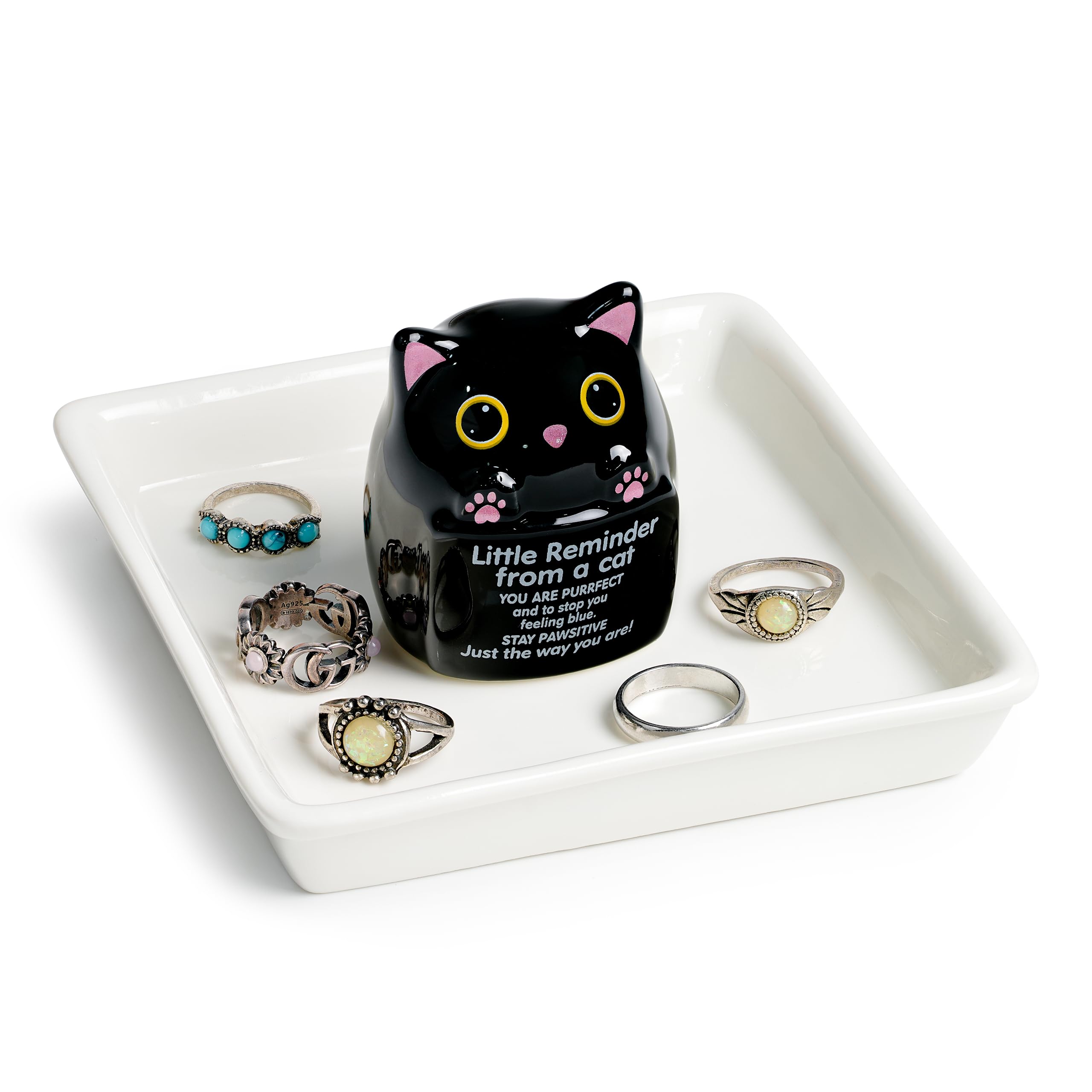 PUDDING CABIN Cat Gifts for Women Ring Holder for Jewelry, Spiritual Encouragement Gifts for Women Mom Friend Sister, Gifts for Black Cats Lovers, Birthday Mothers Day Christmas &amp; Wedding