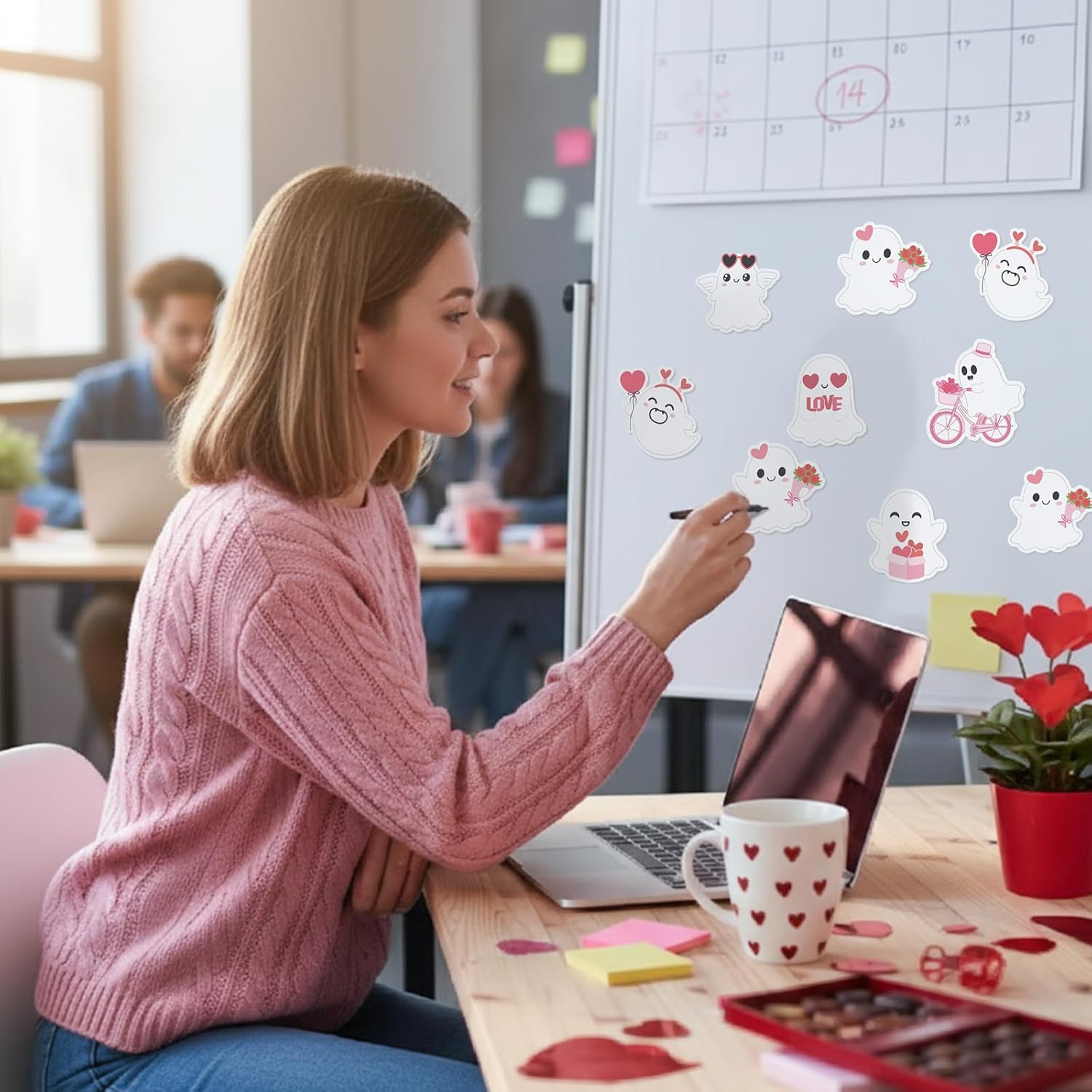 Yinder 24 Pads Valentines Ghost Sticky Notes Boo Cartoon Fun Sticky Notes Pads Bulk Valentines Red Pink Flowers Hearts Self Adhesive Gift for Kids Classroom School Office Party Supplies - Image 5