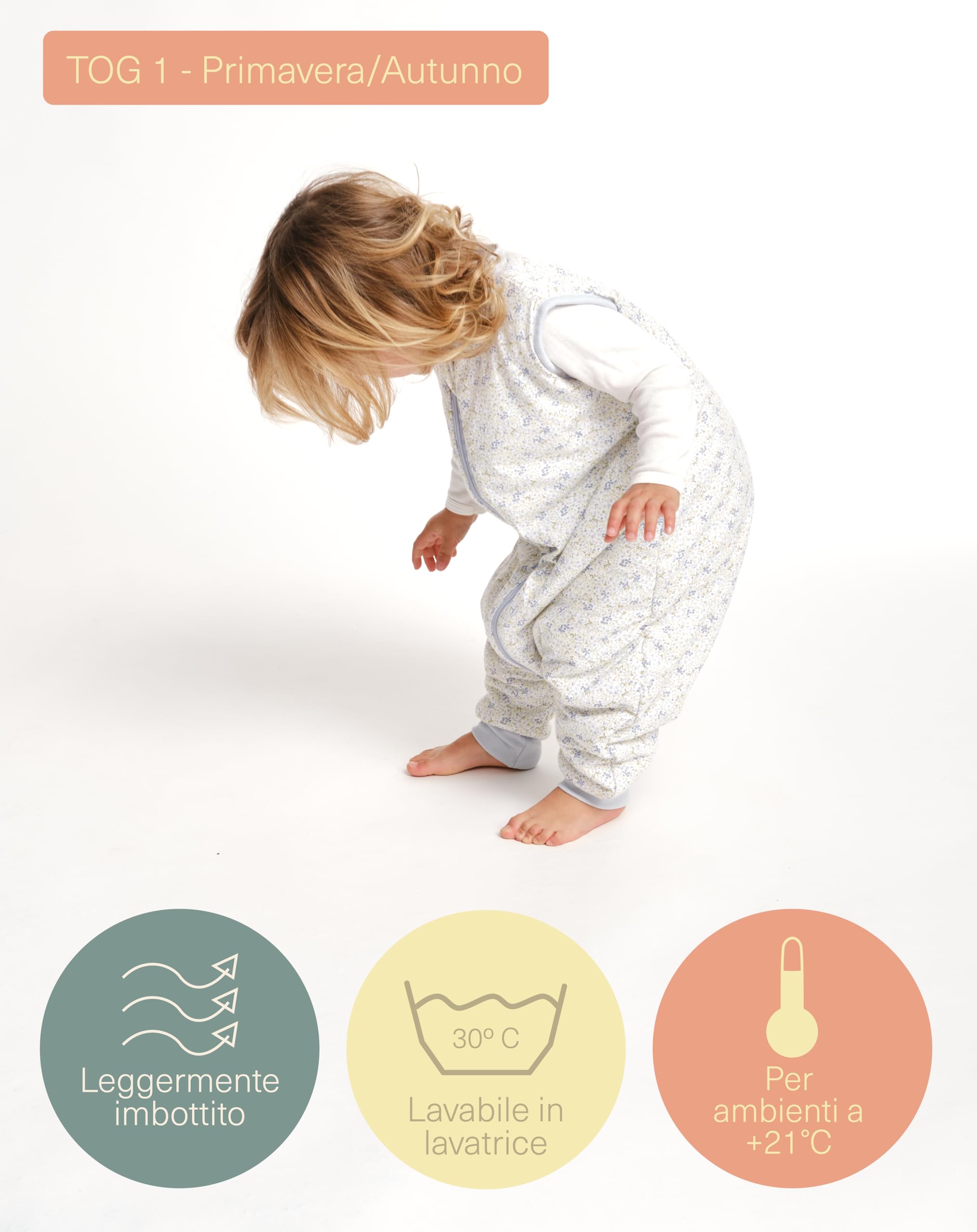 Sacco Nanna Estivo Per Bambini 0.5 Tog - Cotone 100% Con Piedini, Motivo Animali Felici, Per Altezze 80-90 Cm