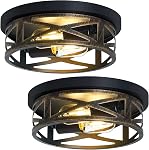 ZHU YAN 2 Pack Black Flush Mount Plafond Light,Farmhouse Metal Cage Black Light fixture Plafond Mount for Kitchen Entryway Hallway E26 Base (10.63in)