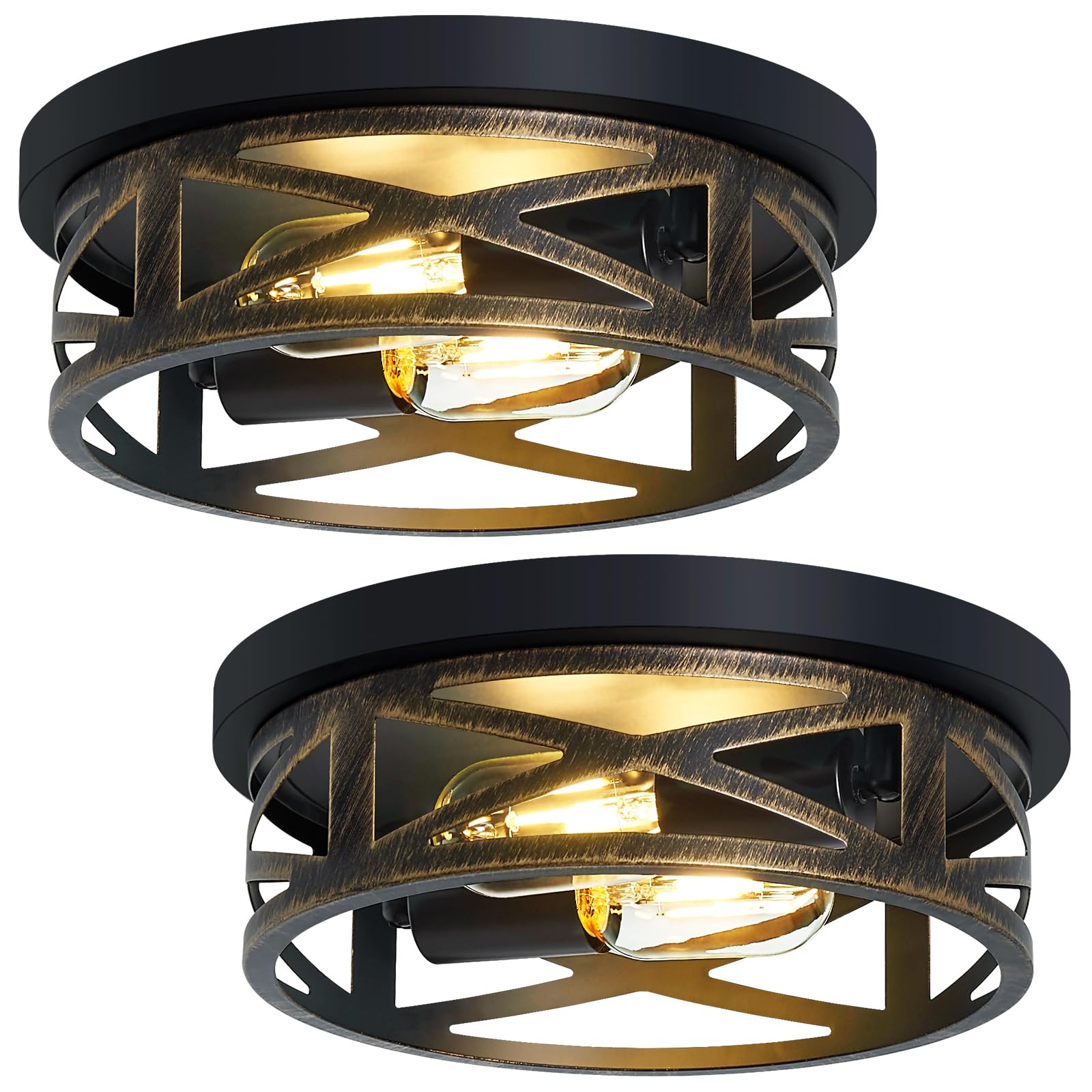 ZHU YAN Farmhouse Light Fixtures,2 Pack Flush Mount Ceiling Light,Rustic Ceiling Light Fixture,Light Fixtures Ceiling Mount for Hallway,Kitchen,Entryway,Bedroom,E26 Base