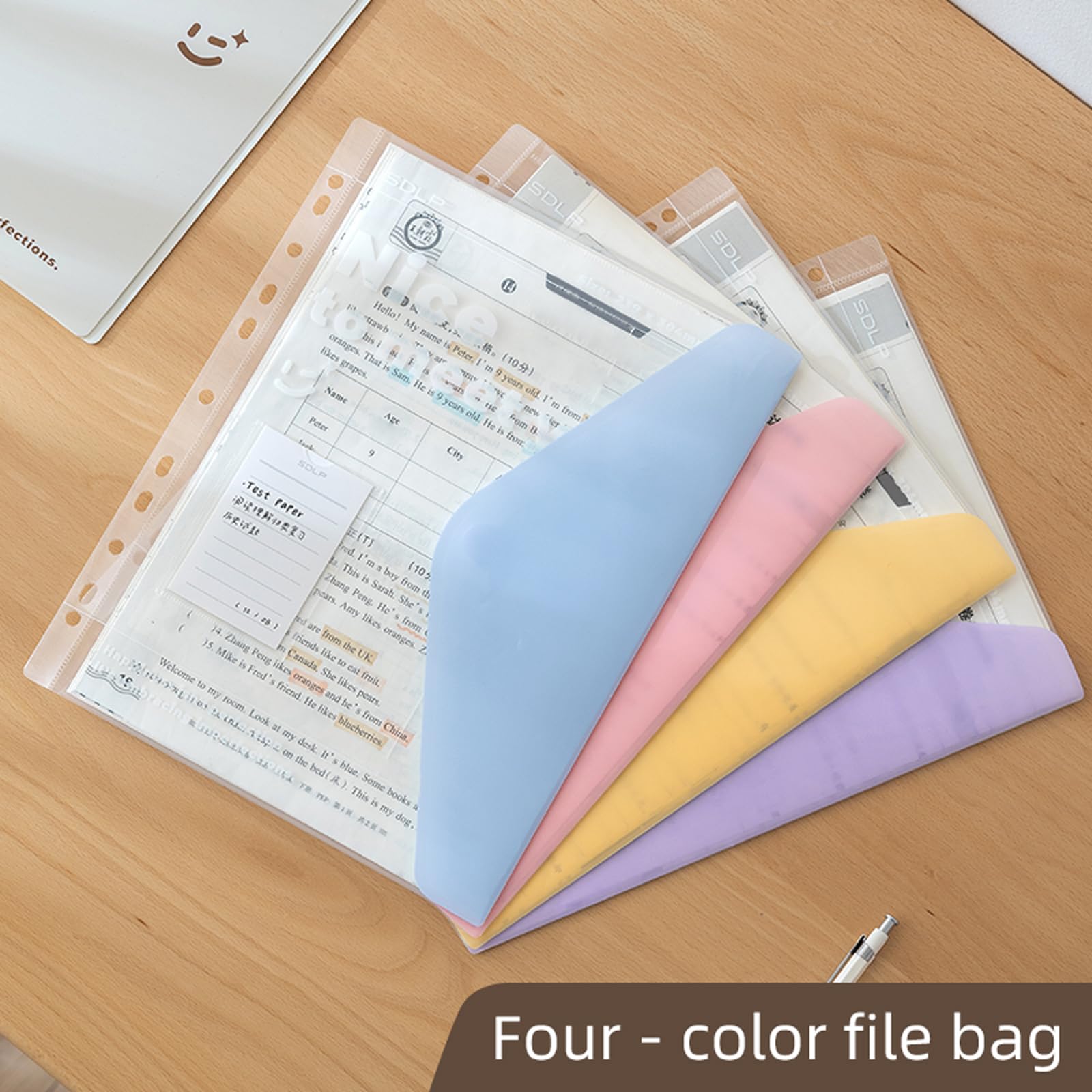Classeur à 2 anneaux avec 4 dossiers de documents, 37,8 x 27,7 x 3,3 cm, porte-bloc en plastique PP avec 4 pochettes et 4 poches, porte-bloc idéal pour l'école et le bureau (convient aux papiers de