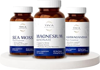 Ashwagandha Capsules 650mg with 5mg Black Pepper + Magnesium Glycinate – Gentle & Highly Absorbable Magnesium for Sleep, Muscle Relaxation & Heart Health + Irish Sea Moss Capsules