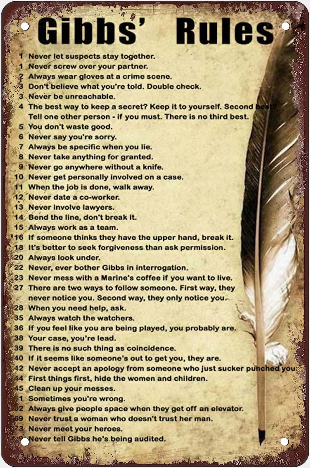 Gibbs' Rules Vintage Tin Sign Quote Posters Tin Signs for Home Kitchen Coffee Garden Bar Office Decor Plaque 8x12inch