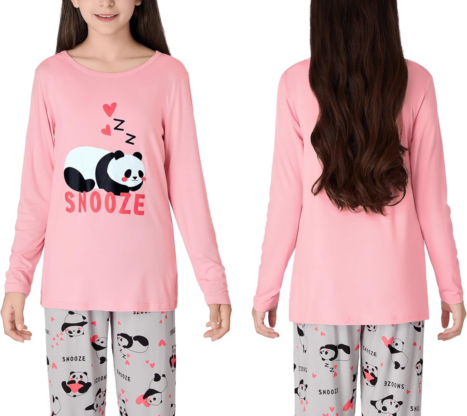 Tebbis Cute Cat Pajamas for Girls Modal Fiber Long Sleeve & Pants Pj Set Tween Size 6-18 - Image 2