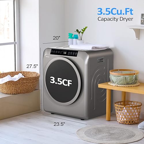 Miniatura 7 de Bonnlo Secadora de ropa portátil de 3.5 pies cúbicos, secadora de ropa de carga frontal con panel de control LED y bañera de acero inoxidable, 1300