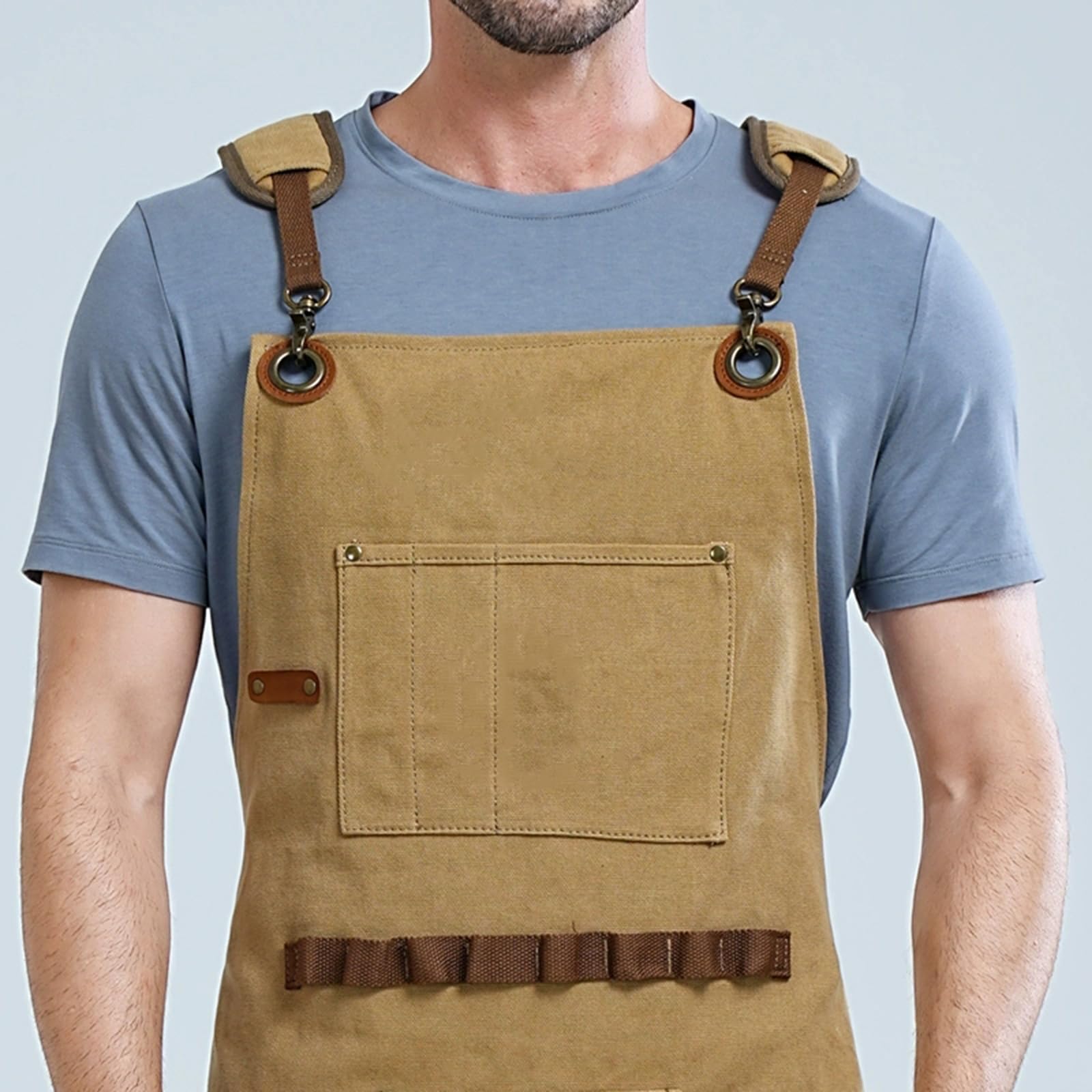 Tabliers De Travail pour Hommes Femmes, Tabliers Toile avec Sangle Réglable Et 7 Poches, Tablier pour Charpentier,Menuisier Beige,One Size