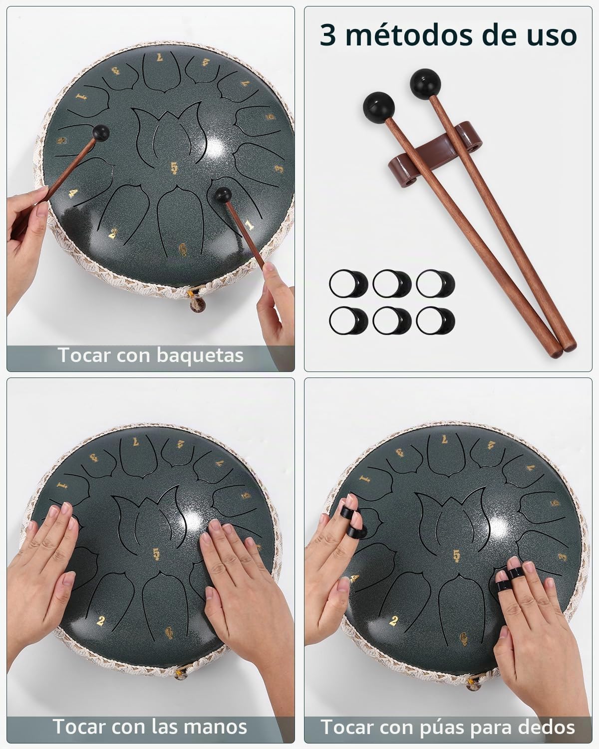 heuchaey Tambor de Lengua de Acero 12' 13 Notas,Tambor Handpan Instrumento de percusión de Acero Tambor de Mano con Bolsa de Transporte Mazas y Soporte de Mazo para Yoga,Meditación,Alivia el Estrés