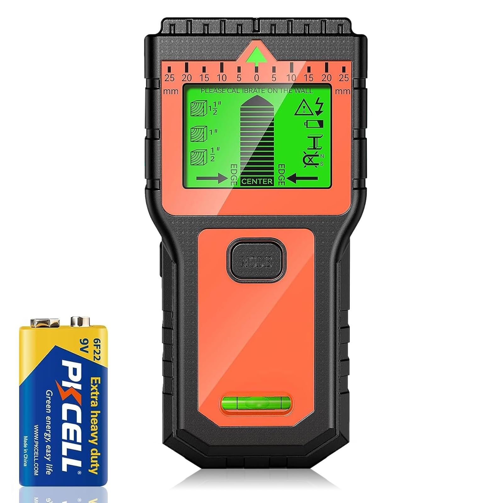 Leitungssuchgerät Multifunktionaler Stud Finder mit LCD-Display & Audio-Alarm Kabel- und Metallsucher Orange