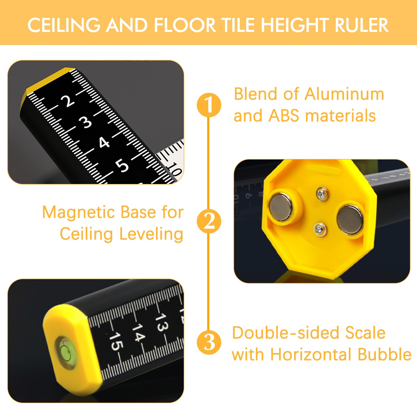 Snapklik.com : SAMIQU 2Pcs Ceiling And Floor Tile Ruler - Leveling Ruler