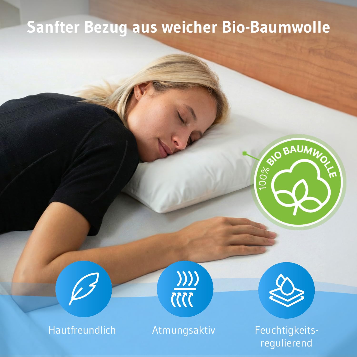 Bauchschläferkissen 40x60 cm, höhenverstellbares Kissen mit Bio-Baumwolle | Flaches Kopfkissen MARIA für Bauchschläfer, Weicher Bezug aus 100% Bio-Baumwolle, Schlafkissen 40 x 60 cm – made in Estland