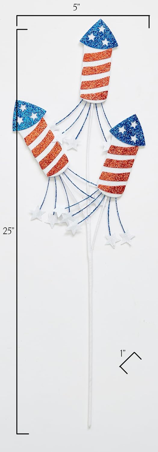 Worth Imports 25インチ レッド、ホワイト、ブルーロケット3個 星スプレー付き、3個セット。