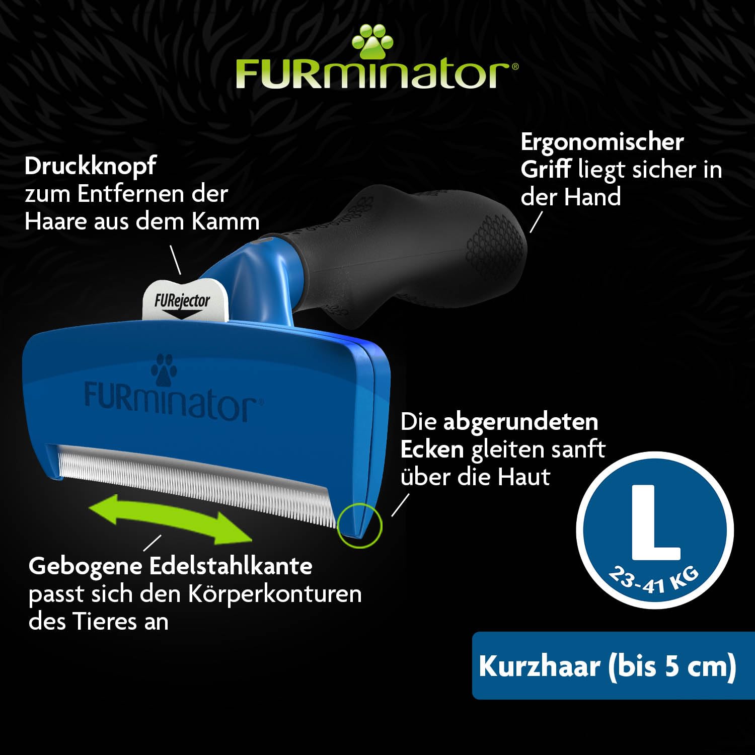Furminator deShedding-Tool Hund Größe L Kurzhaar - Hundebürste für große Hunde zur Entfernung der Unterwolle