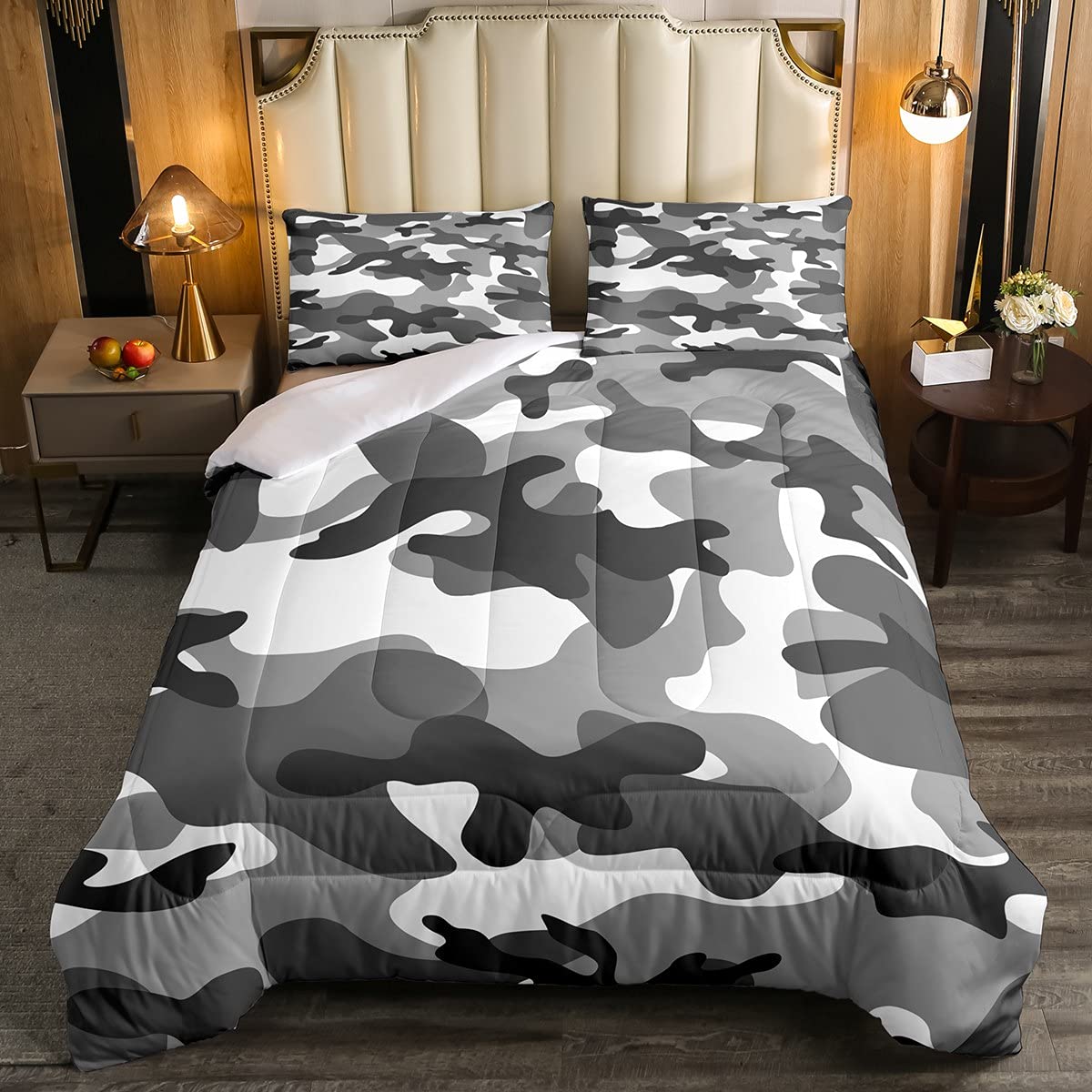 Army Camouflage Bedding Set Teens Camo Cute Duvet Insert for Kids Boys Girls Colorful Art Duvet Set Black Grey 3Pcs Bedding Double